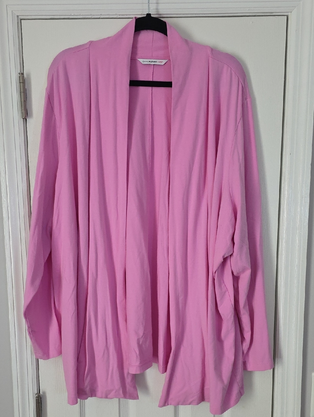 Isaac Mizrahi Light Pink Open-Front Draped Cardigan